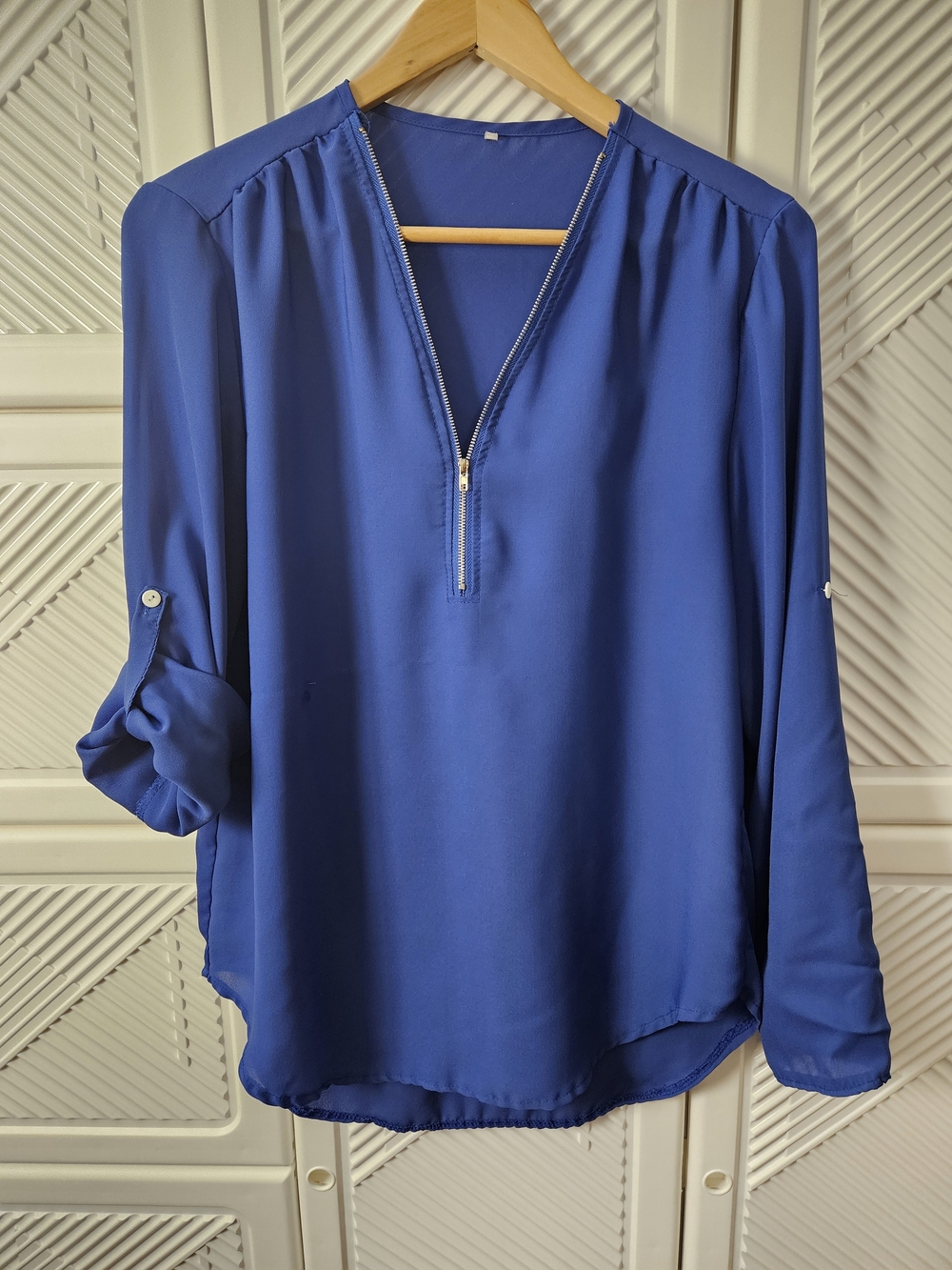 Womens Royal Blue Zip Front Blouse